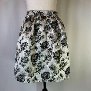 Forever 21 Size M Metallic A Line Bubble Skirt Floral Mini Black Silver